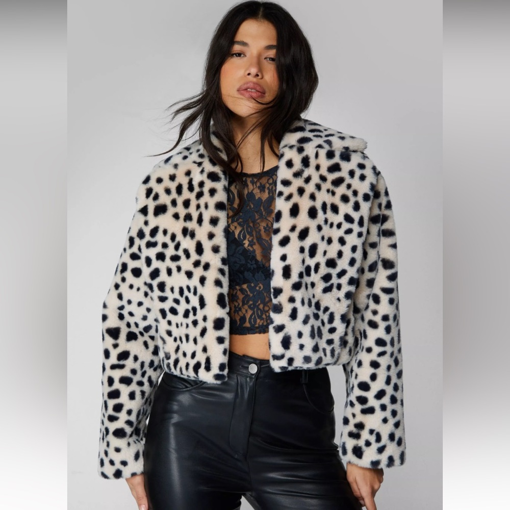 Nasty Gal- Premium Printed Faux Fur Crop Coat
